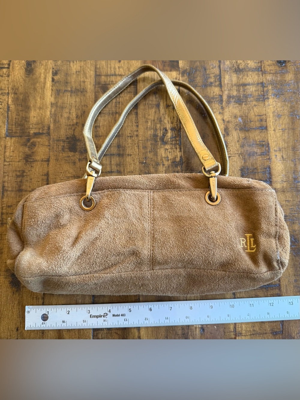 Ralph Lauren Brown Suede Shoulder Bag with Gold Handles - Picture 4 of 15